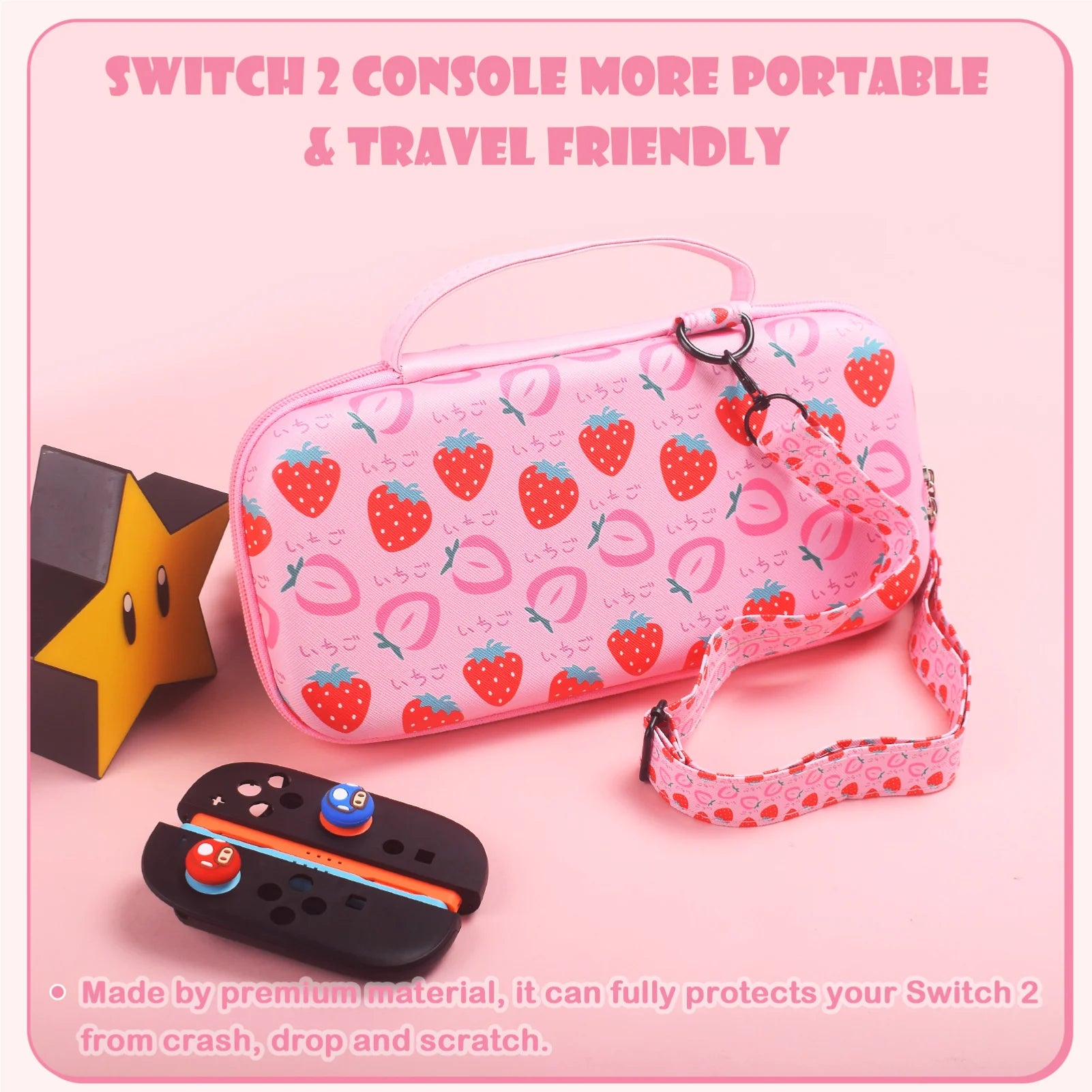 Travel Carrying Case Portable Carry Case Hard Case Pouch for Switch 2 Console & Storage Bag strawberry leaf themed accessories Zpaxo
