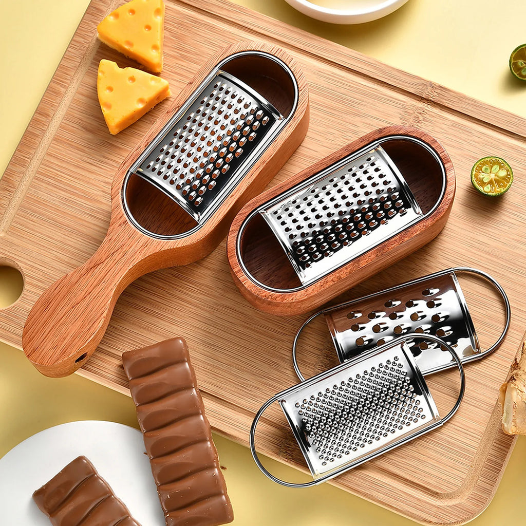 Wooden Handle Cheese Grater Manual Shredder Storage Space Handheld