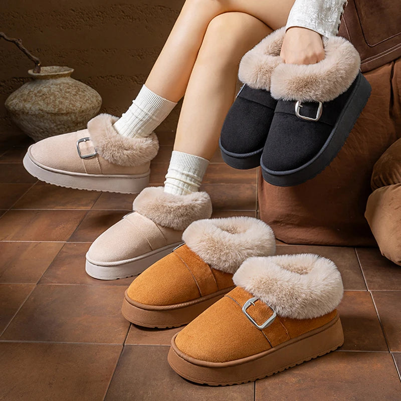 Women's Warm Cotton Shoes Indoor Outdoor Anti-slip Fluffy Fuzzy