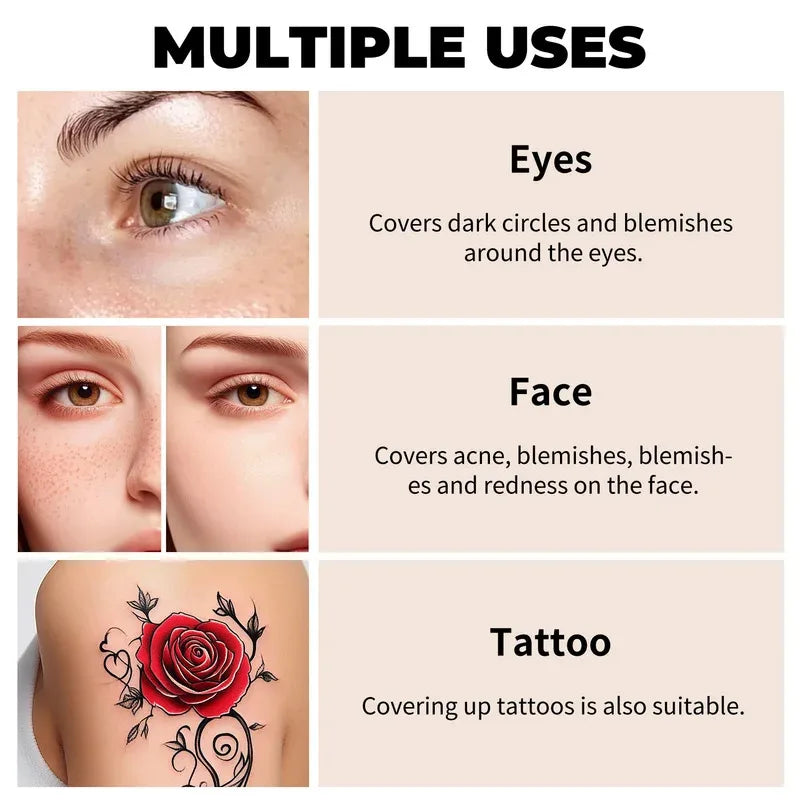 Waterproof Full Coverage Concealer for Tattoos, Scars - Natural Finish Foundation for All Skin Tones & Types Zpaxo