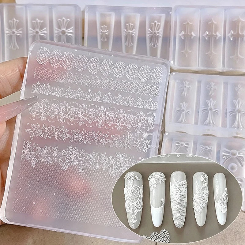 Lace Silicone Mold Nail Art Ultra-thin 3D French Rose Lattice Pattern Zpaxo