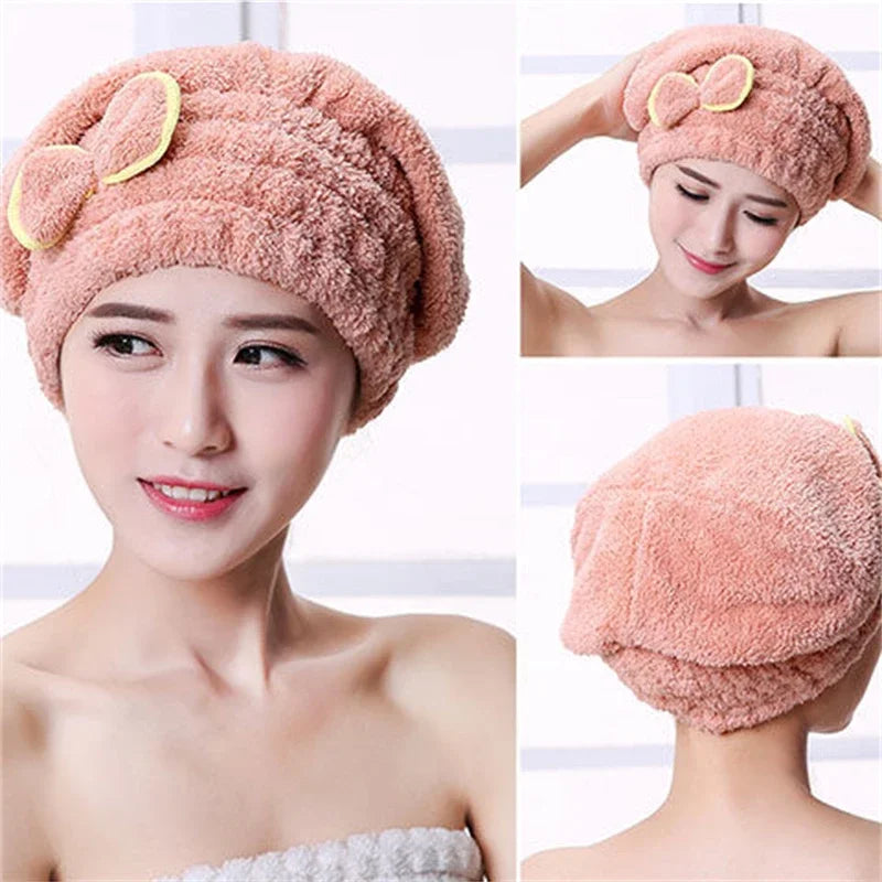 1Pc Women Hair Cap Microfibre Quick Hair Drying Bath Spa Bowknot Cap Wrap Towel Hat for Bath Bathroom AccessoriesShower Cap Zpaxo