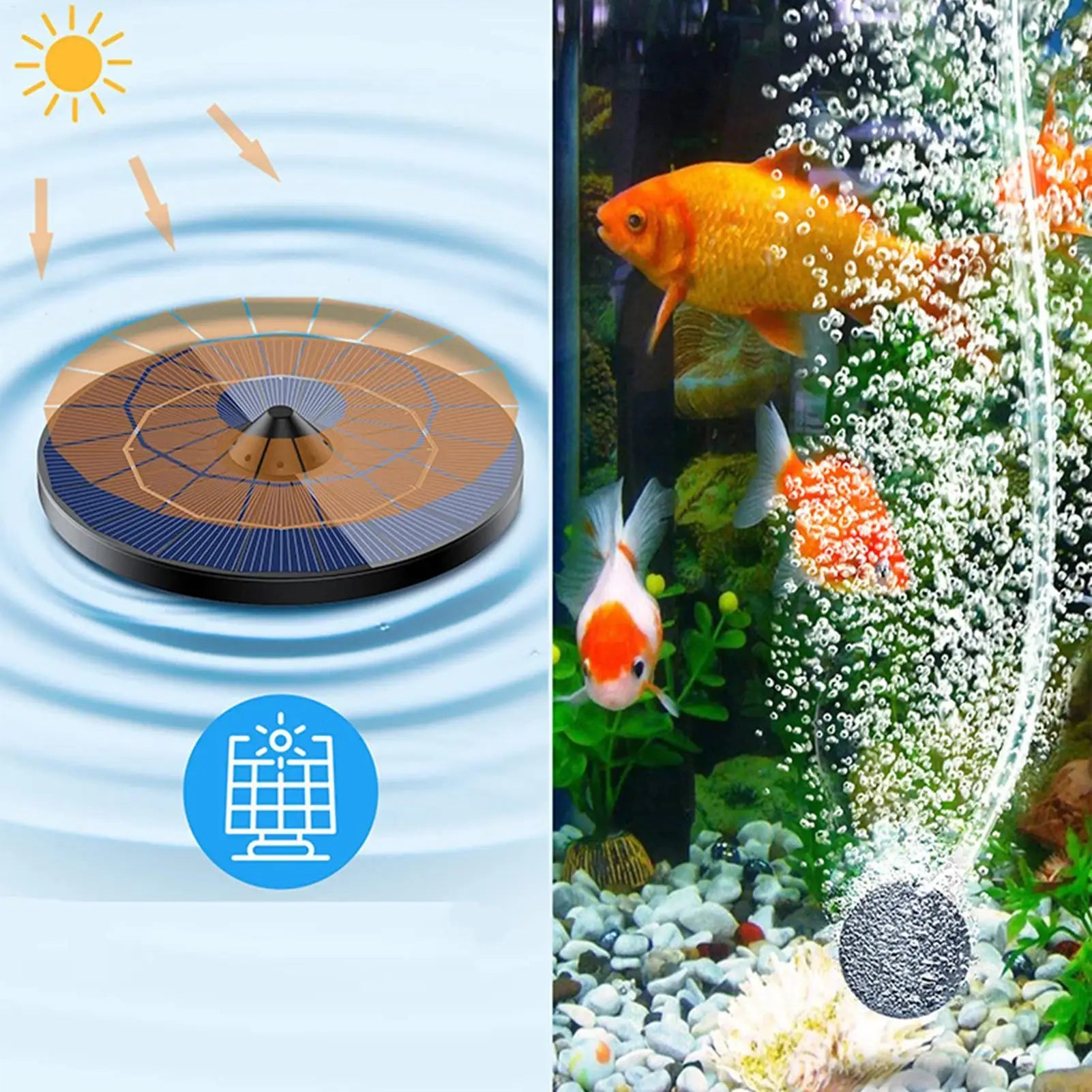 Solar Floating Pond Aerator Oxygen Pump Air Hose Bubble Stone Fish