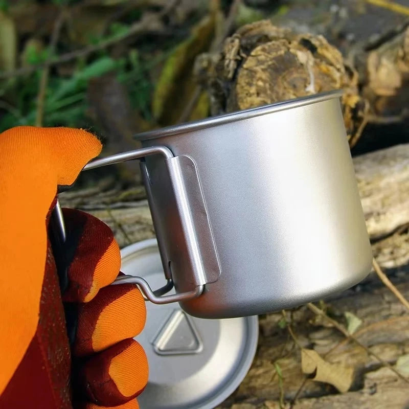 Outdoor Titanium Lightweight Portable Tea Coffee Cup Folding Handle