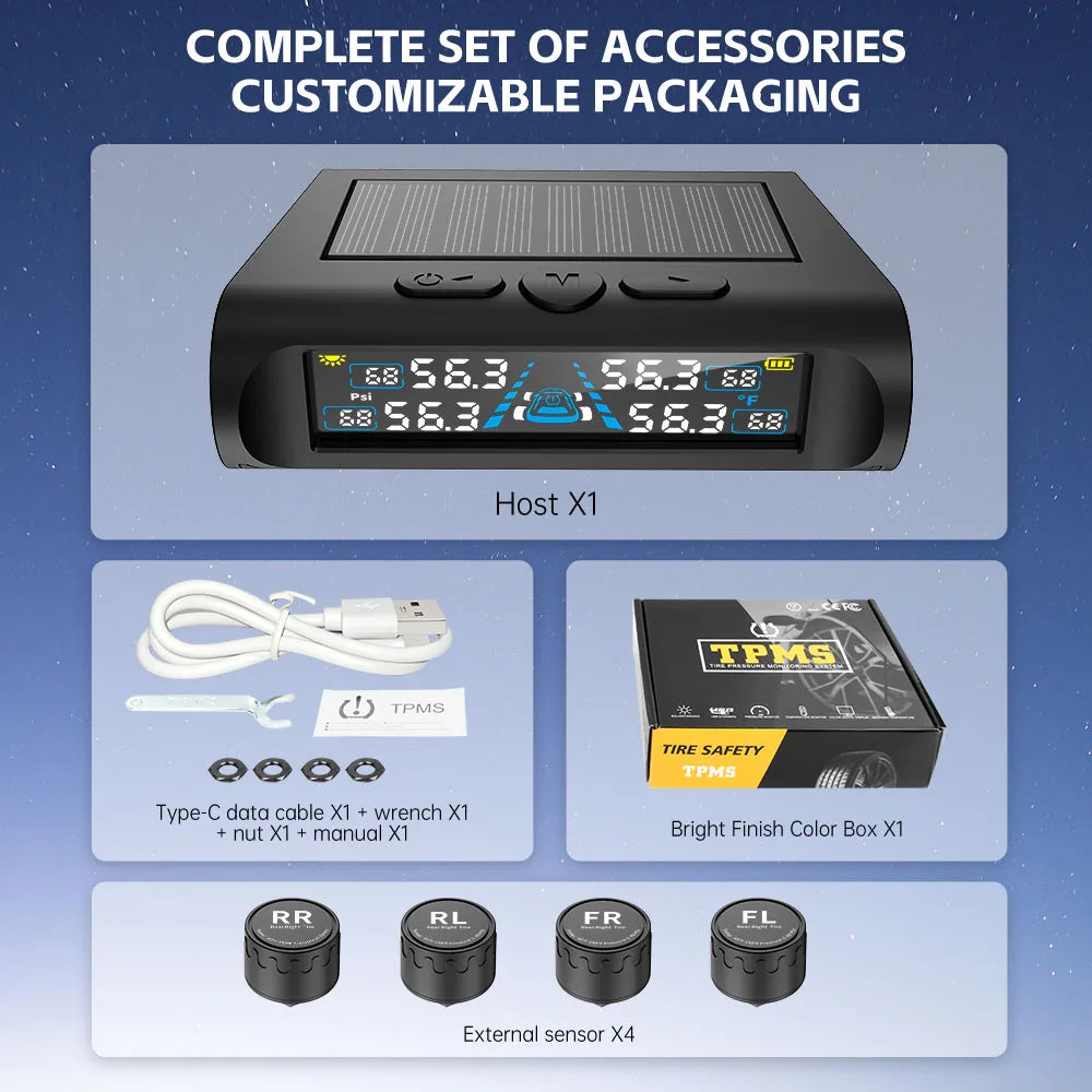 Car Tire Pressure Monitoring System Tyre Temperature Monitor USB