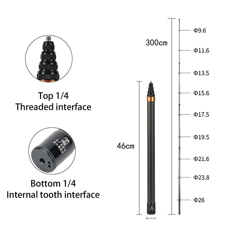3meter Carbon Fiber Invisible Extended Edition Selfie Stick