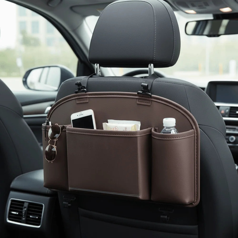 Leather Material Car Back Seat Organizer Hanging Storage Bag Multifunctional Design Car Organizer Tissue Box Holder Zpaxo
