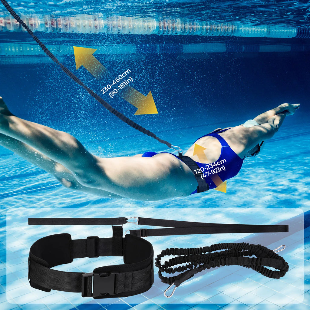1- Swimming Training Rubber Belt Safety Rope Swim Pool Resistance