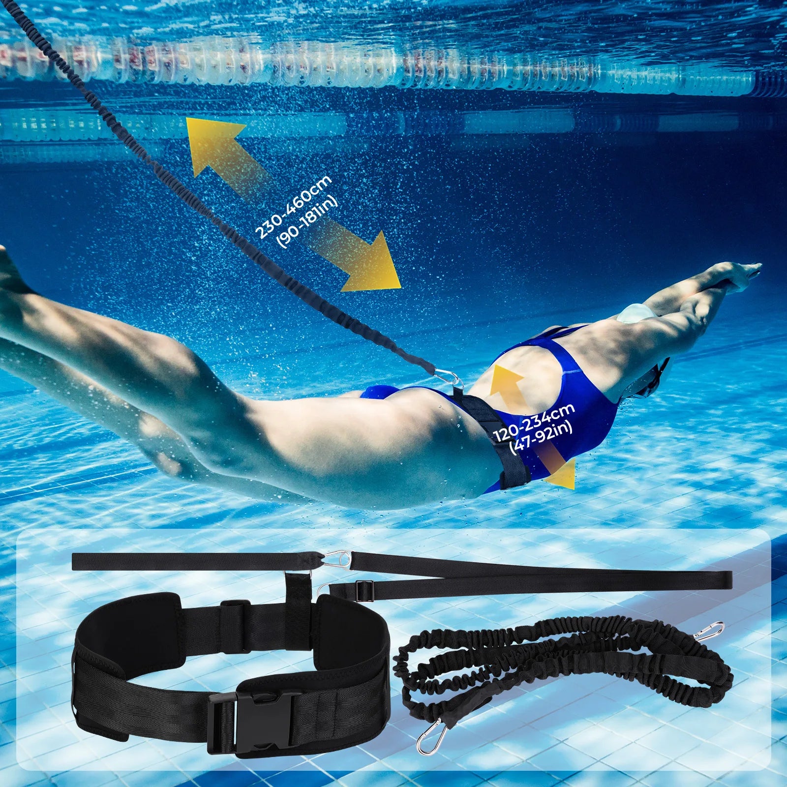 1- Swimming Training Rubber Belt Safety Rope Swim Pool Resistance