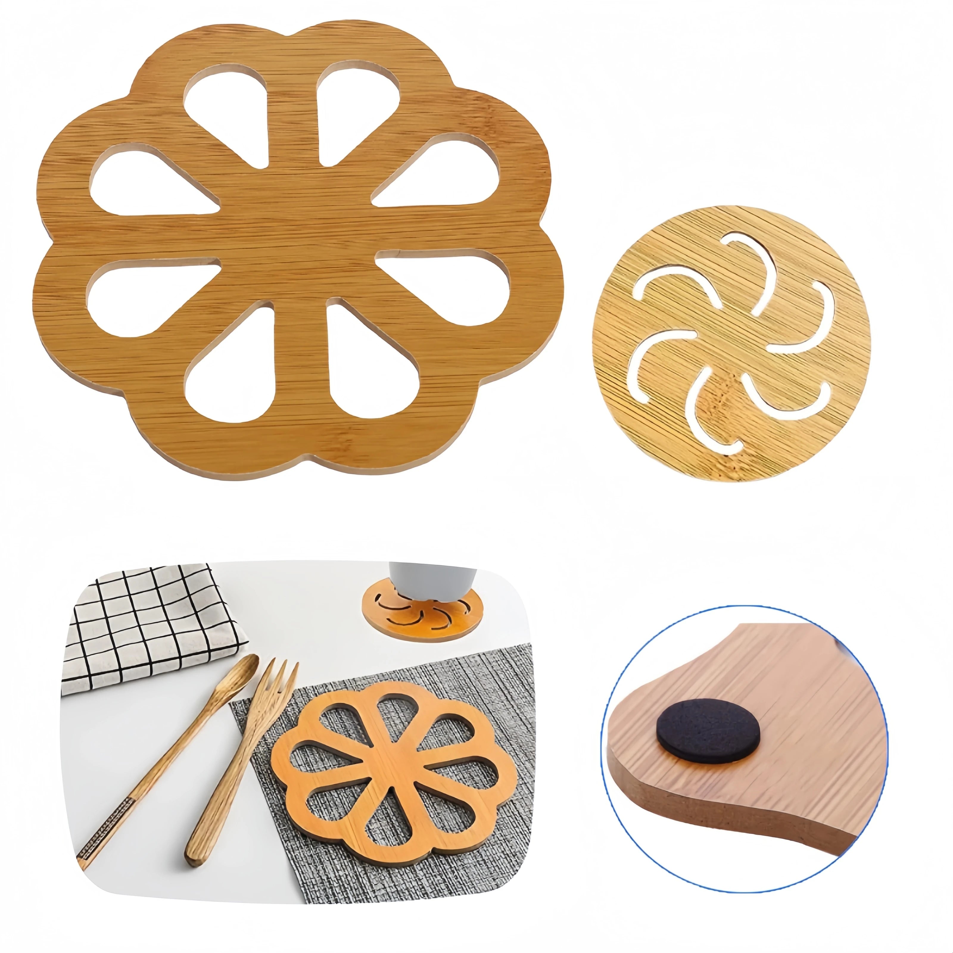 Wooden Trivets Hollow Carved Heat-Resistant Hot Pads | Non-Slip