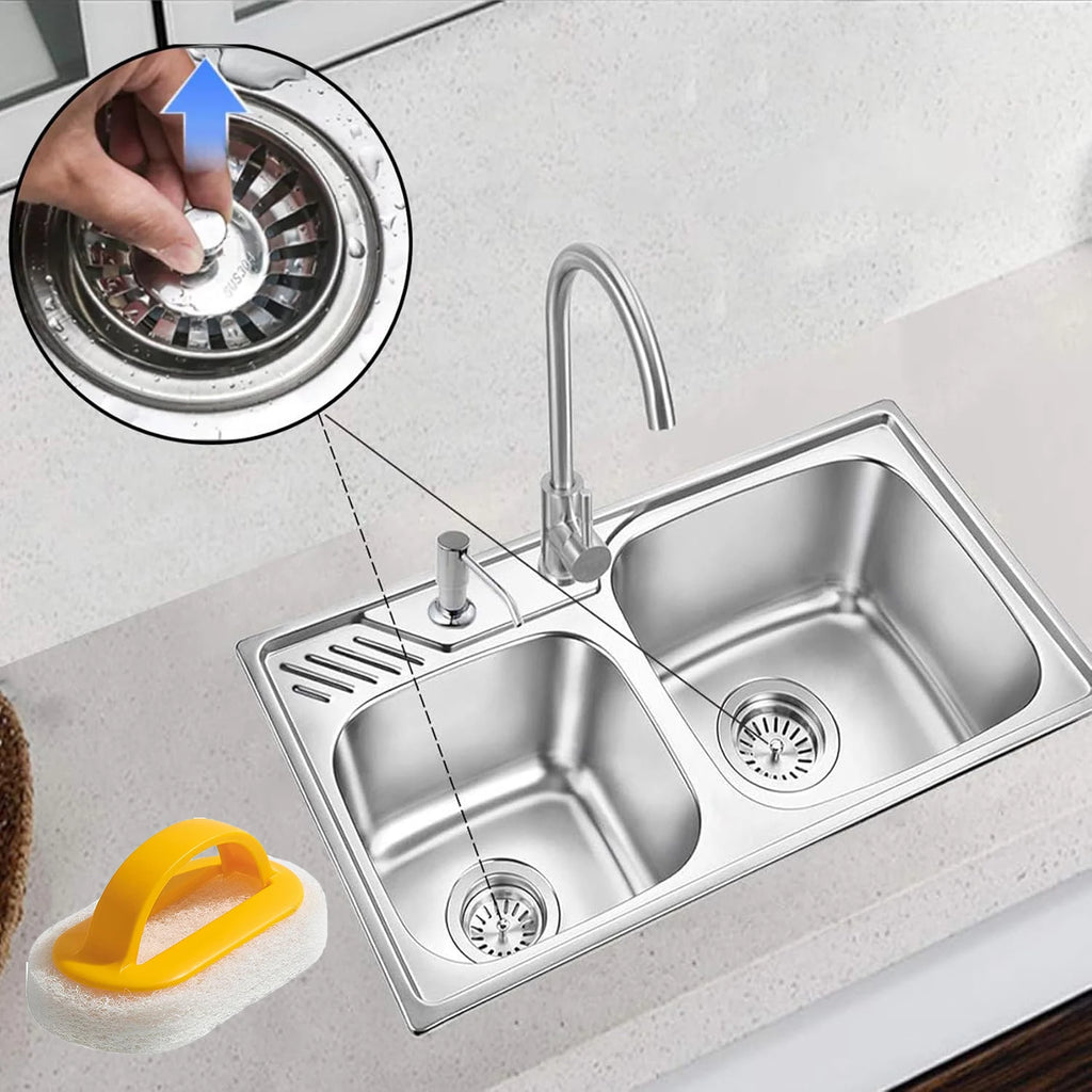 Kitchen Sink Strainer Stoppers & Cleaning Cloth – 3-Piece Set