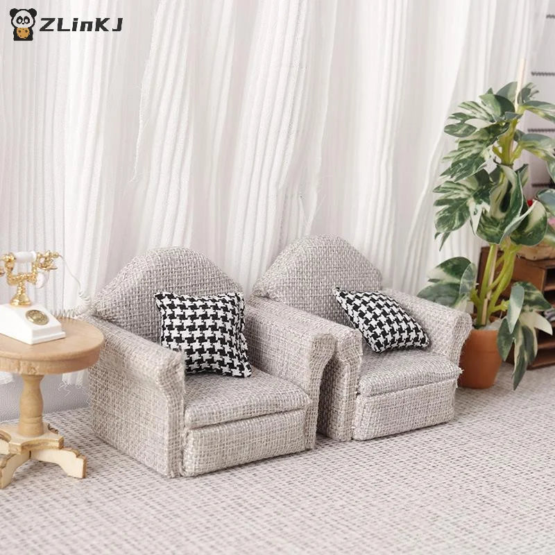 ▶1PCS Mini Flax Sofa Throw Pillow Model 1/12 Dollhouse Furniture Decoration Dolls House Home Scene Decor Accessories Zpaxo
