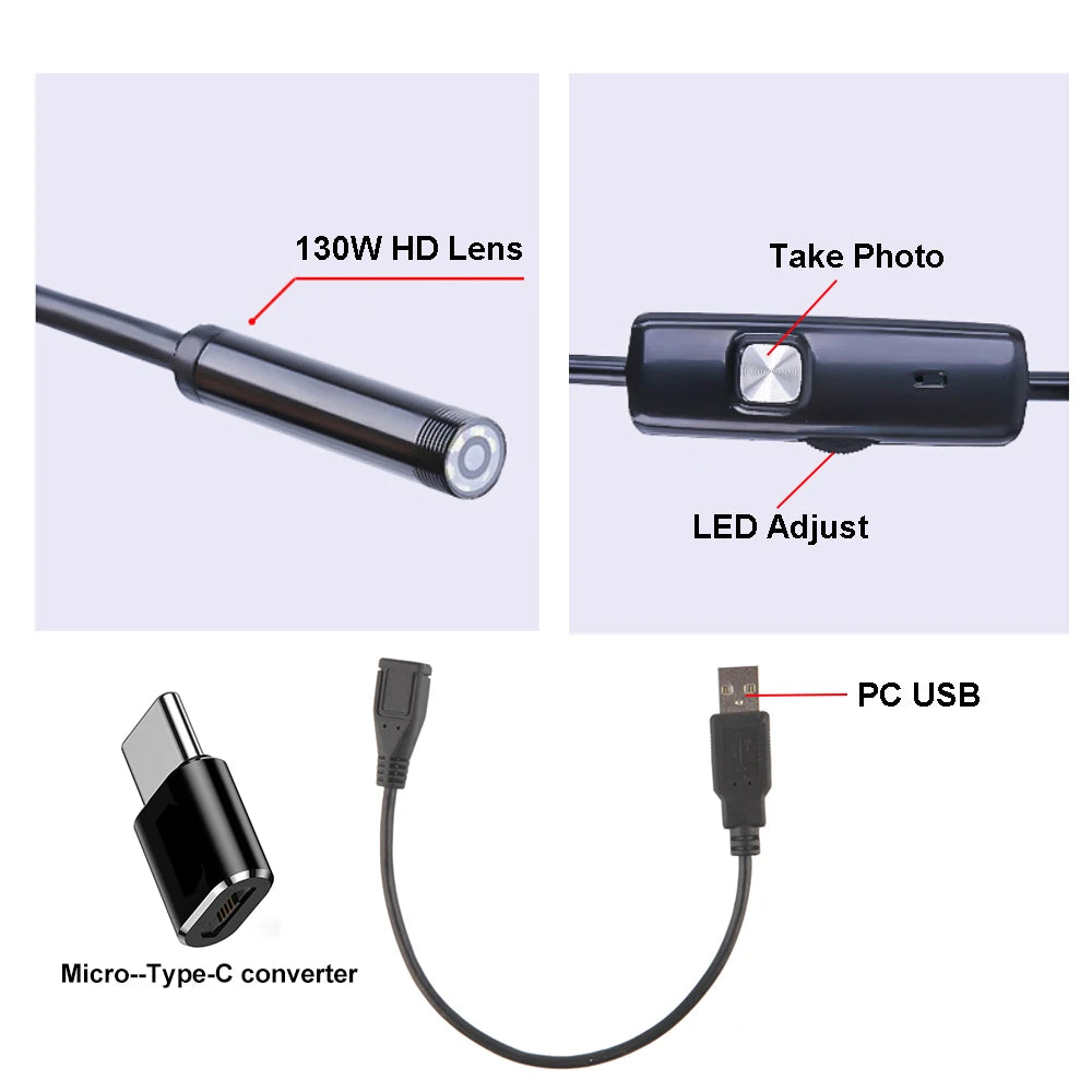 7.0mm Type-C Mini Endoscope Camera IP67 Waterproof 6 LED Adjustable USB Android Flexible Inspection Borescope Cameras For Phone Zpaxo