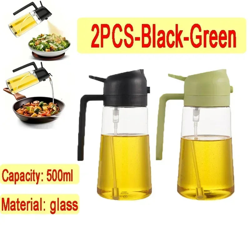Oil Spray Kitchen Glass Oil Spray Bottle 500ml Olive Oil Sprayer Camping BBQ Kitchen Baking BBQ Picnic Kitchen Tools Zpaxo 2pcs-black-green