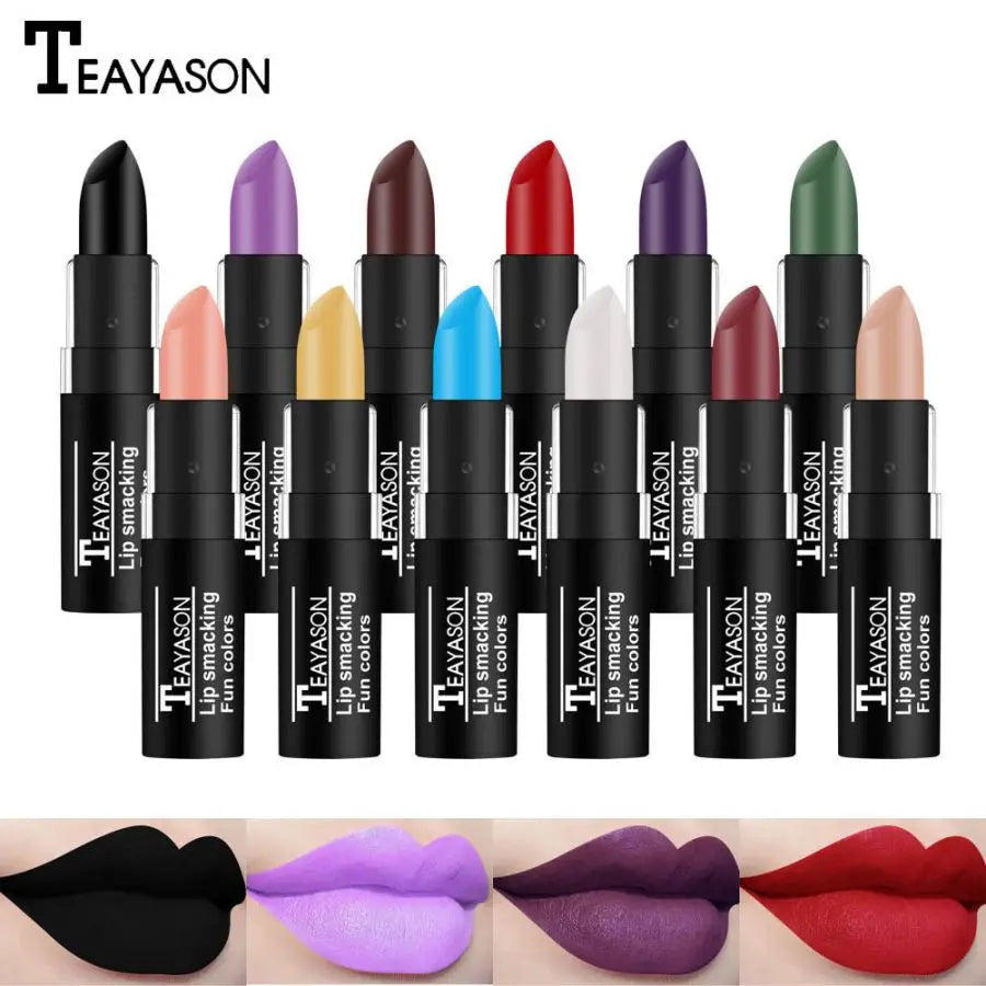 TEAYASON 12 Color Waterproof Lasting Sexy Red Lipstick Matte Lipstick Cosmetics Lip Gloss Waterproof Long-lasting Zpaxo