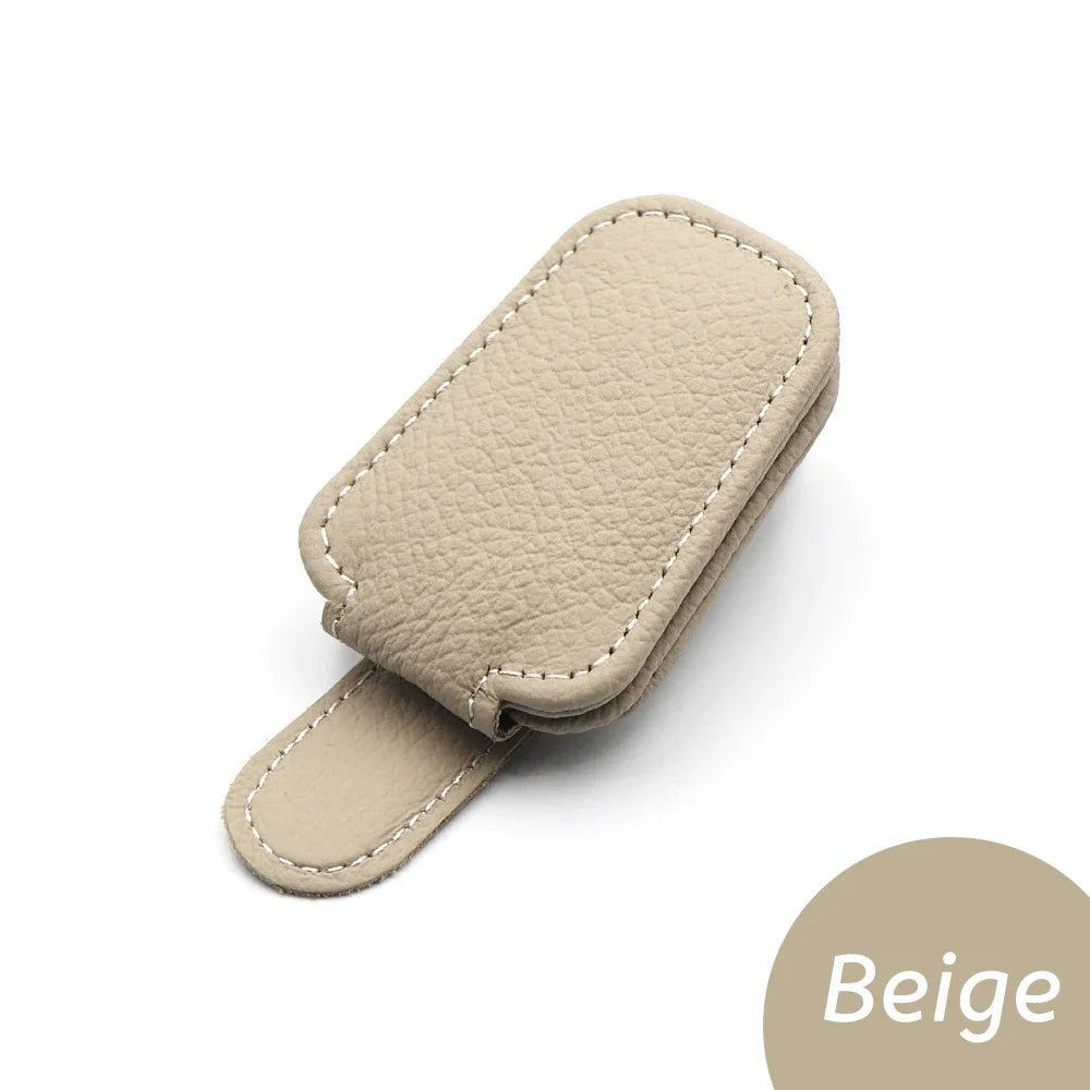 Car Sun Visor Clip Glasses Bracket Holder Pu Leather Cards Case Auto