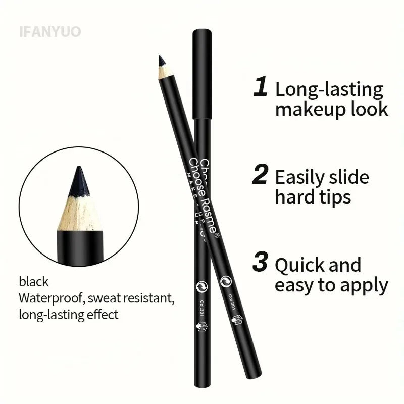 1- Waterproof Eyeliner Pencil Long-lasting Pigmented Black Wooden