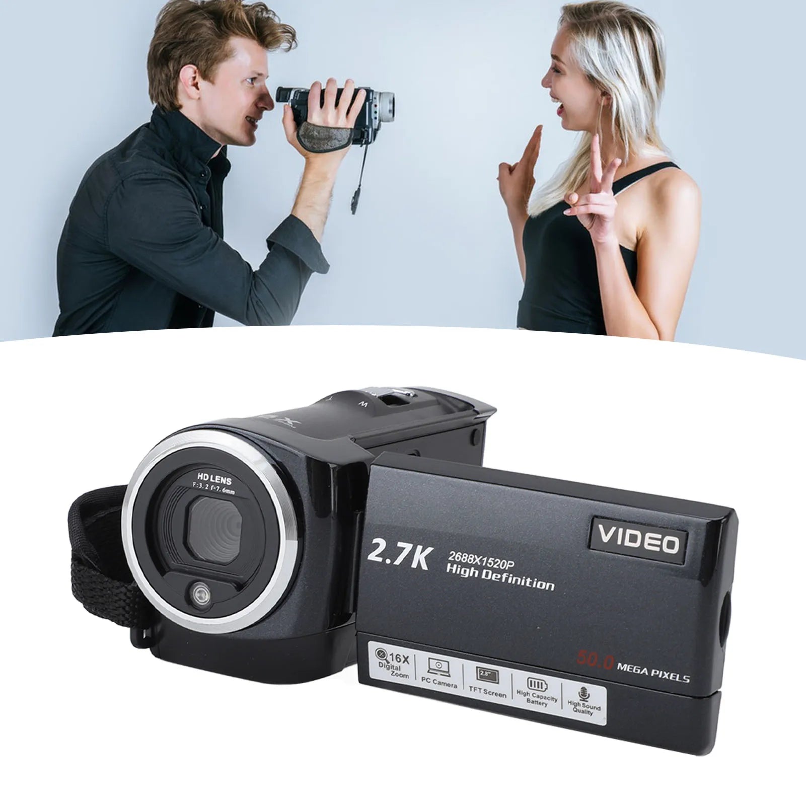 2 7K Camcorder 16x Digital Zoom Professional Face Recognition Video