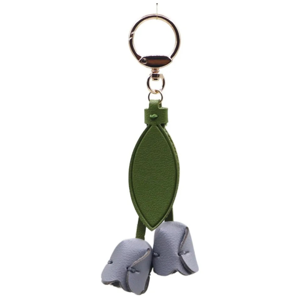 Cute Sweet Tulip Bag Pendant Dopamine Korean Style Car Key Chains PU Leather Bag Charms Floral Lanyard Lady Zpaxo Grey Style 2 Bundle1