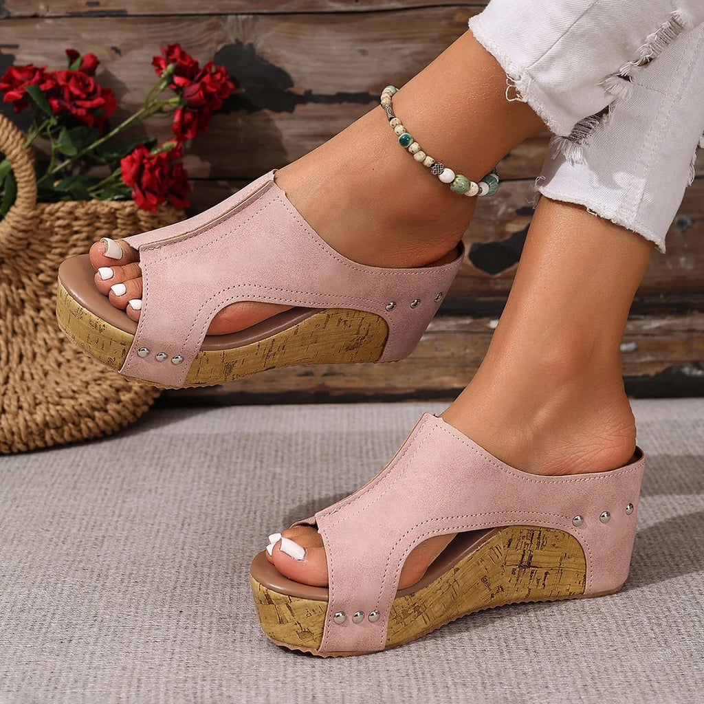 2025 Sandals Clogs with Heel Beach Shoes Increasing Height New Thick Girls Summer Outside Slides Scandals Slipper Female Sandal Zpaxo pink 36