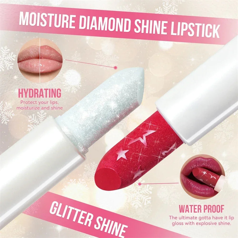 Diamond Pearlescent Lipstick Waterproof Long Lasting Non-stick Cup Matte Velvet Shiny Lipsticks Red Sexy Lips Makeup Cosmetics Zpaxo