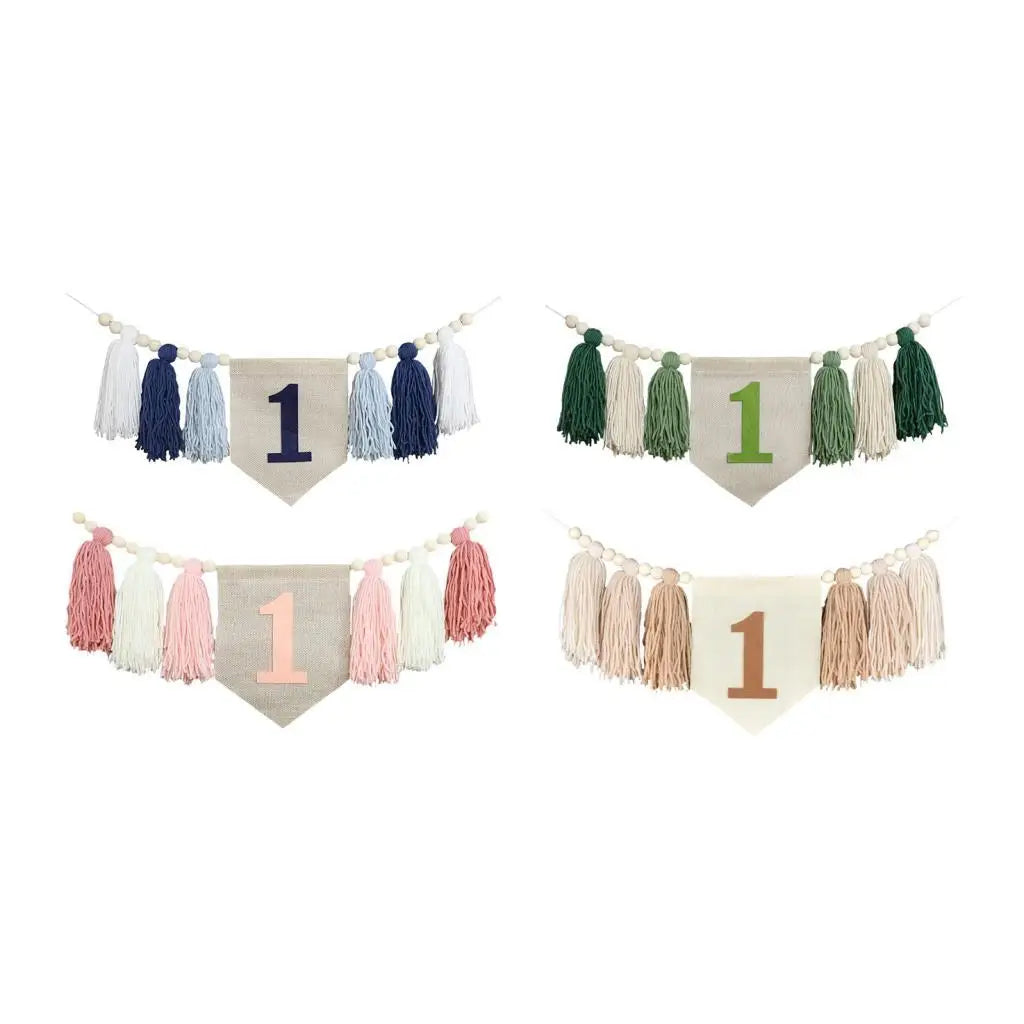 1ST Birthday High Chair Banner Birthday Baby Tassel Garland Photo Prop Boho Wood Zpaxo