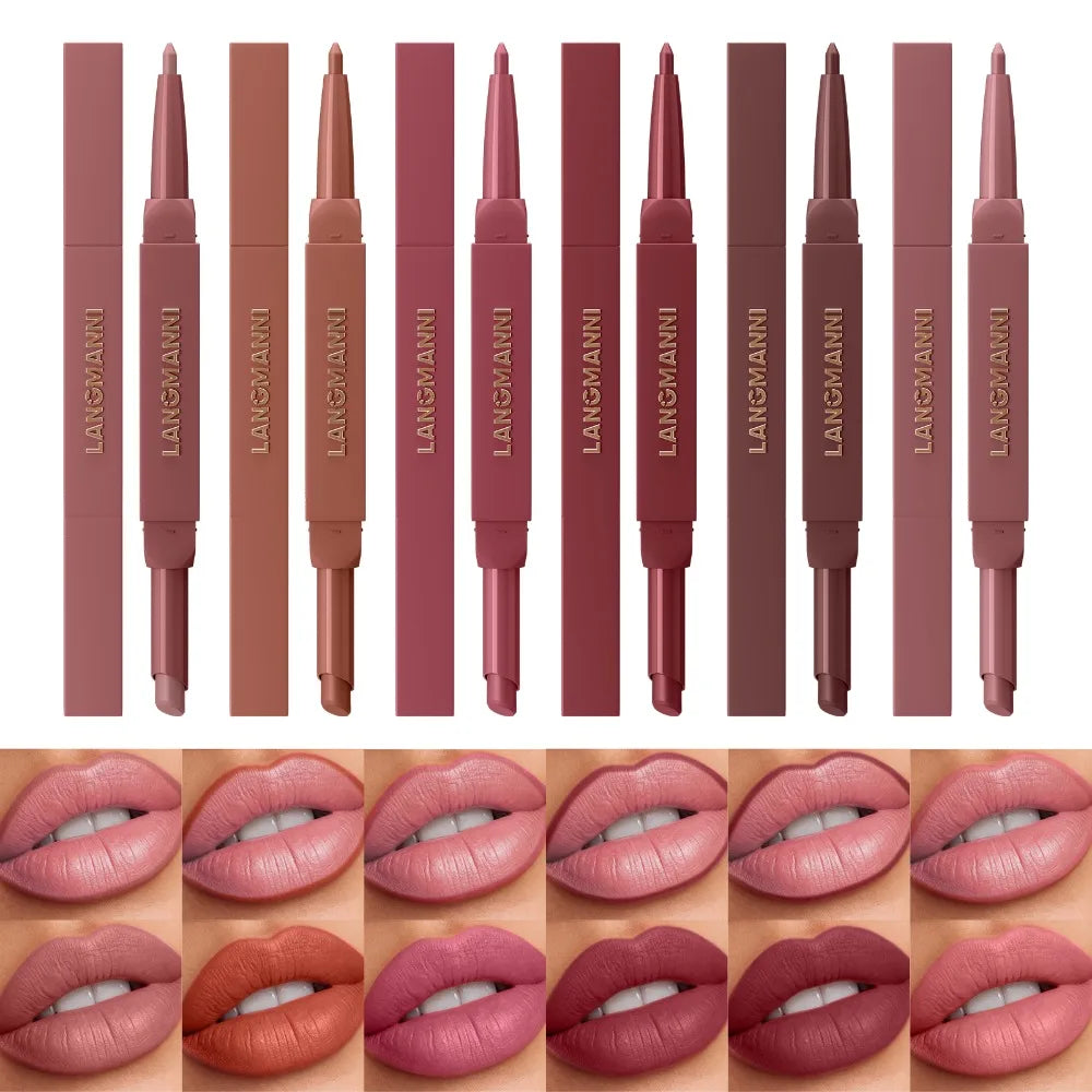 2-in-1 Matte Lip Liner Pencil Velvet Lipstick Crayon Waterproof Smudge-Proof Easy Precision Brown Lip Contouring Charming Makeup Zpaxo
