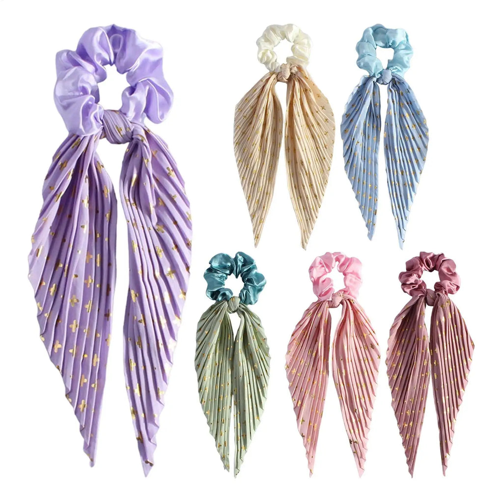 1PC Flower Print Bow Satin Long Ribbon Ponytail Scarf Tie Scrunchies Women Girls Elastic Bands French Headdres Hair Accessories Zpaxo