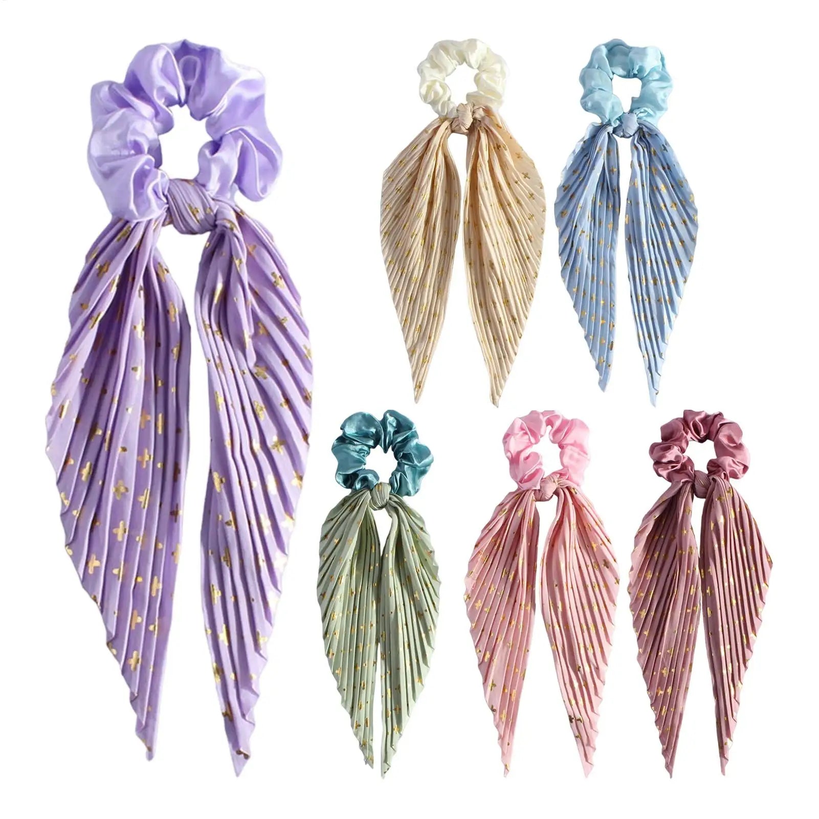 1PC Flower Print Bow Satin Long Ribbon Ponytail Scarf Tie Scrunchies Women Girls Elastic Bands French Headdres Hair Accessories Zpaxo