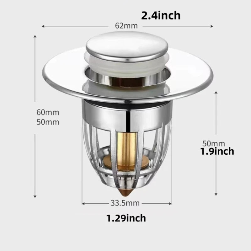 Universal Rebound Drain Plug Filter Basin Pop-up Chrome Sink Hair
