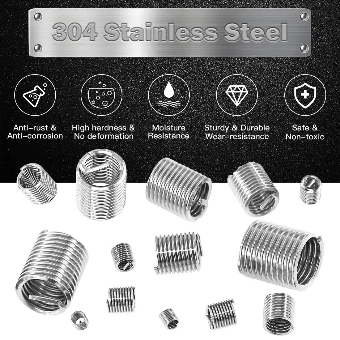 60Pcs Wire Thread Insert M3 M4 M5 M6 M8 M10 M12 Fastening Thread Insert Stainless Steel Spiral Wire Screw Sleeve Wear Repair Kit Zpaxo