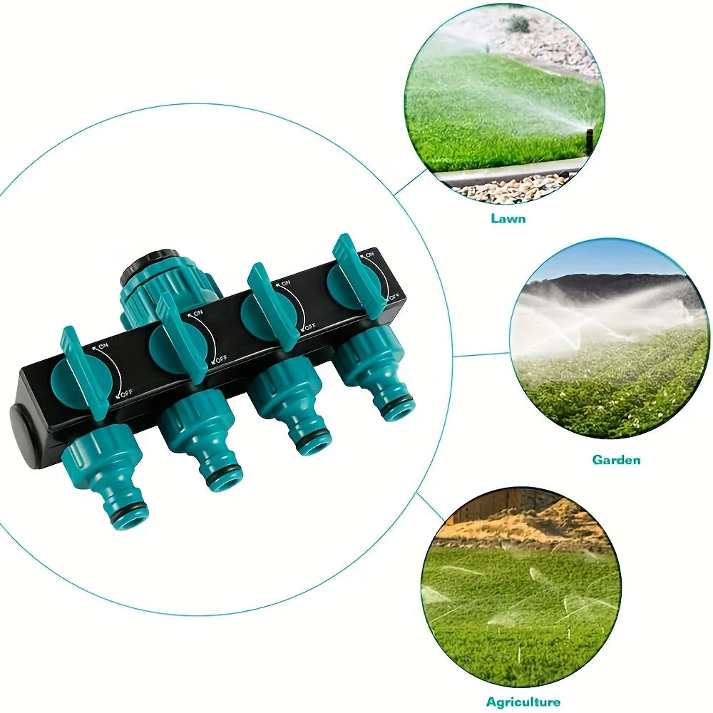 4-Way Garden Hose Splitter 1 3 4 2 Threads Durable ABS Watering