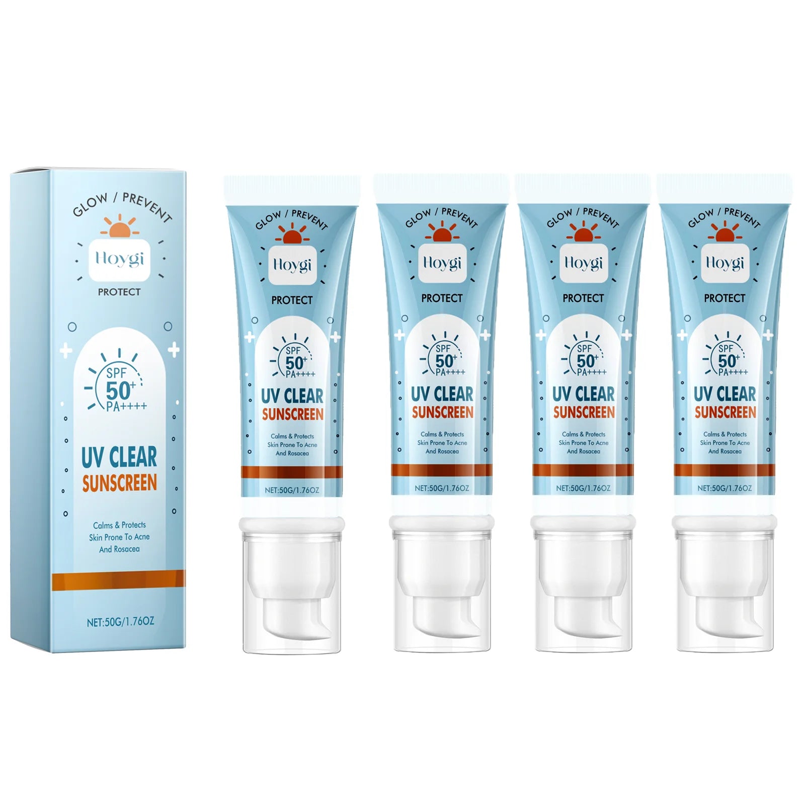 Hoygi Oil-Free Lightweight Sunscreen Cream Broad Spectrum SPF 50+ Non-Greasy Quick-Dry for Daily Face Protection and Makeup Base Zpaxo 4PCS