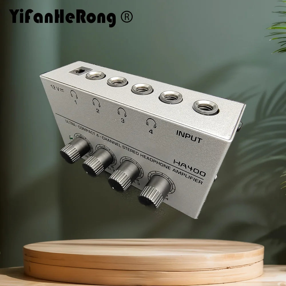 4 Channels Mini Headphone Amplifier HA400 Ultra-Compact Audio Stereo with 2pcs 6.5MM to 3.5MM Jack Plug Audio Adapter Converter Zpaxo