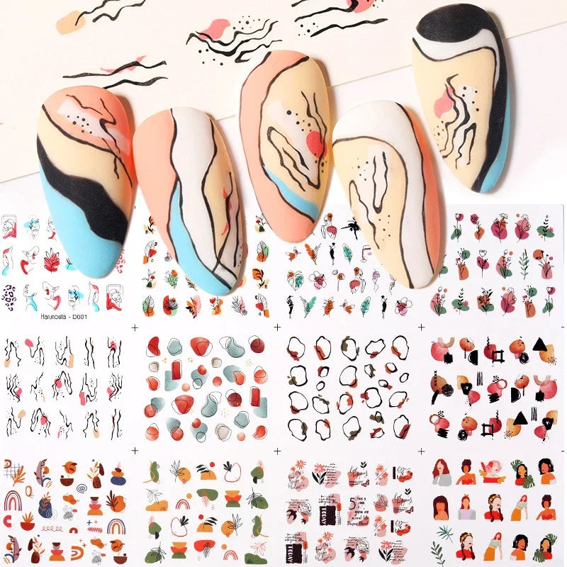 Nail Sticker Abstract Women Face Flower Leaf DIY Sliders for Nail Inscriptions Manicure Nail Art Decoration Water Transfer Decal Zpaxo