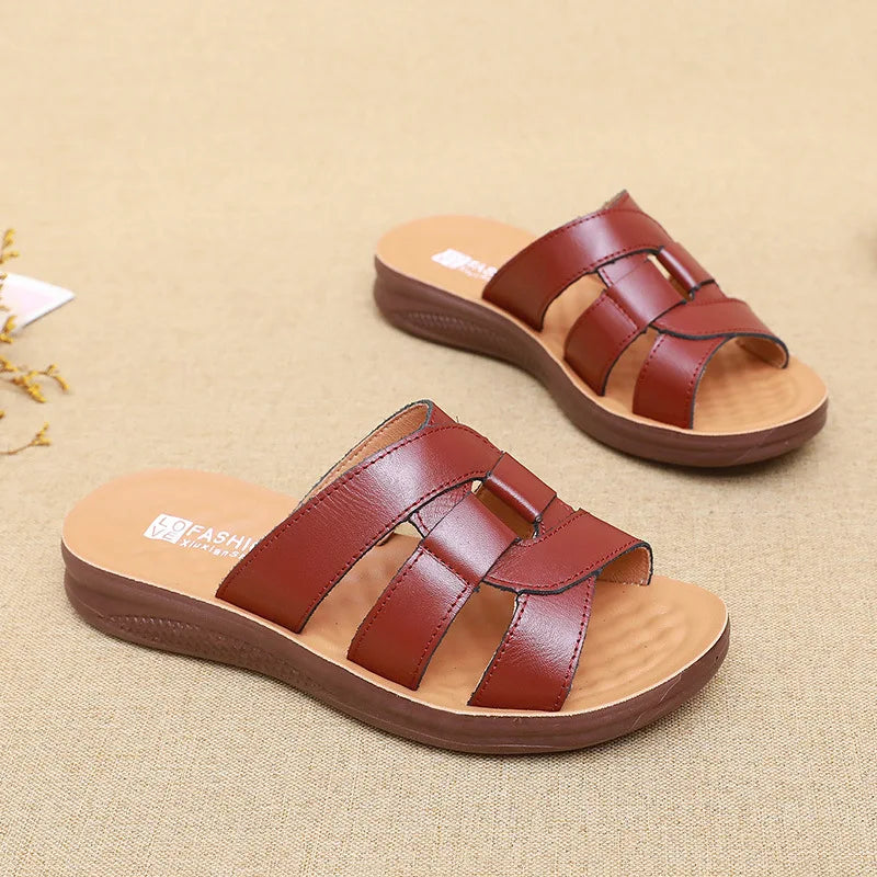 White Leather Wedge Slide Sandals Women Cutout Design Open Toe Non Zpaxo