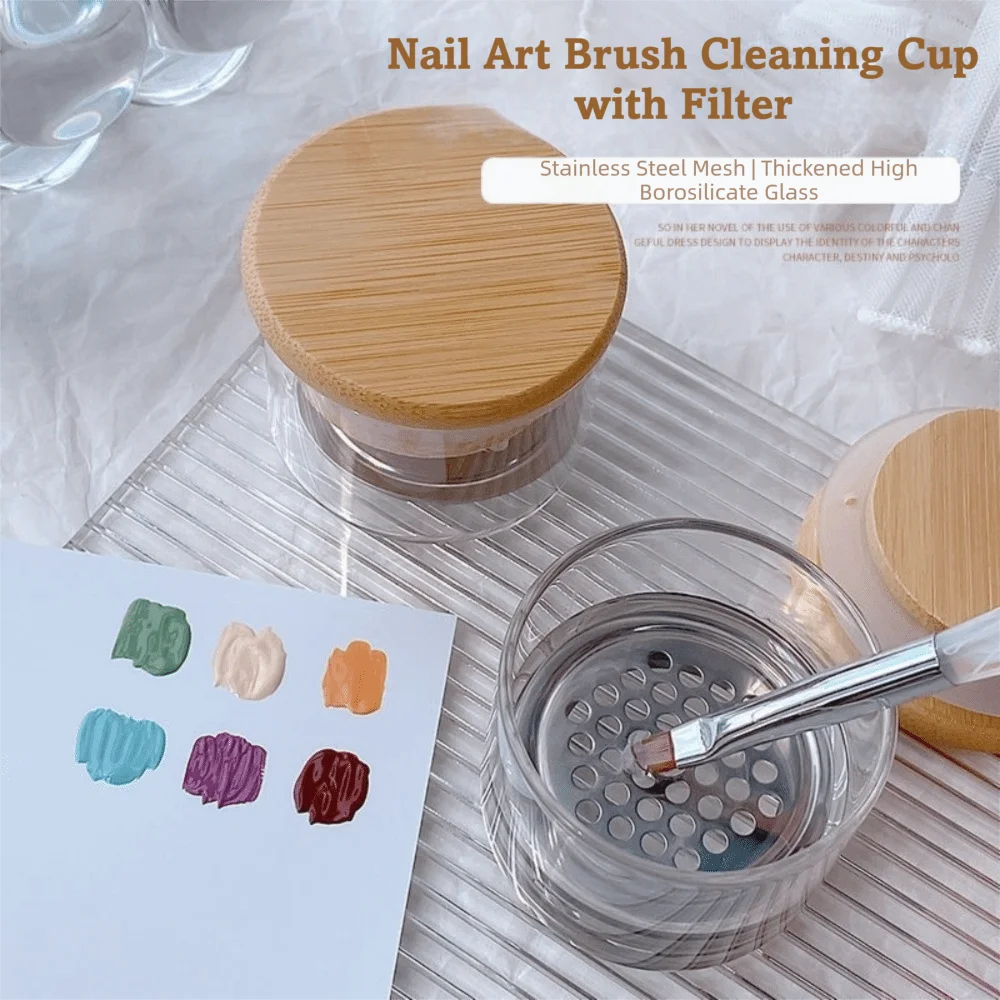 Lid Mesh Nail Art Brushes Washing Cup Glass Dappen Dish Cleaning Zpaxo