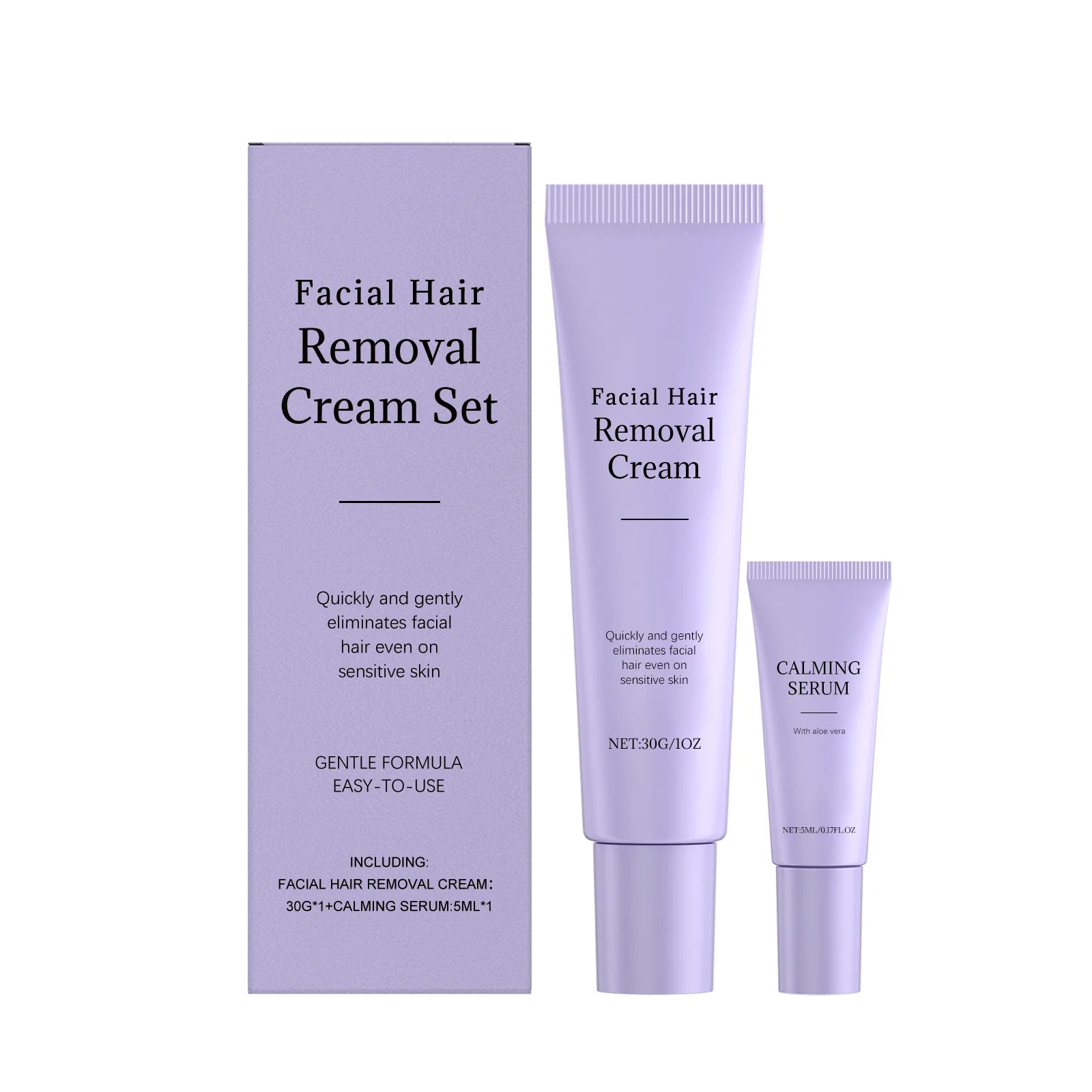 Painless Face & Body Hair Removal Cream + Calming Serum Kit Hair Removal Kit Zpaxo 1 set Boxed