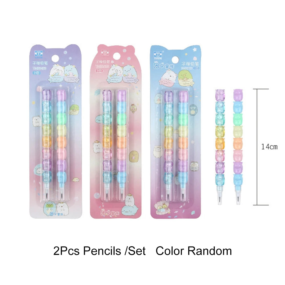 2Pcs/set Kawaii Stackable Pencils Non-Sharpening HB Pencils Cartoon Japanese Stationery Children Student Prize Gift Zpaxo 2Pcs Color Random