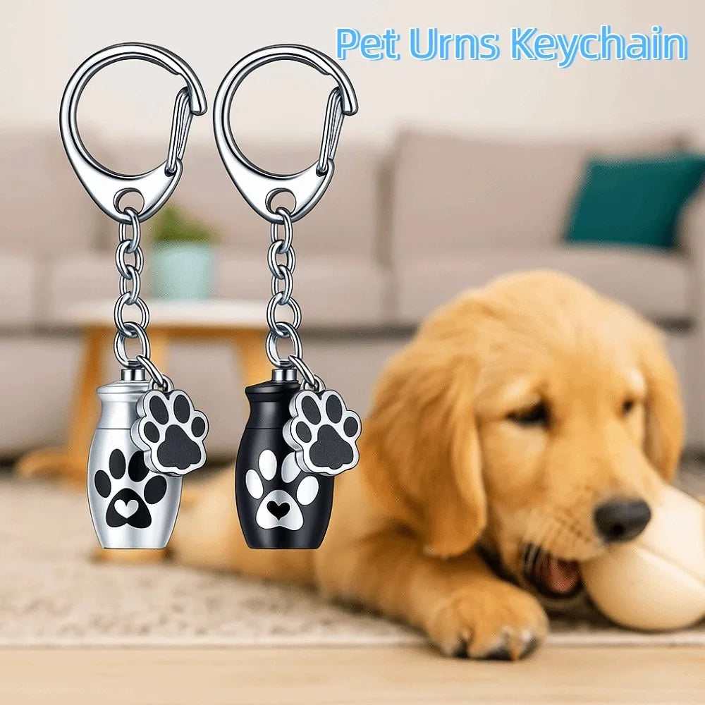 Aluminum Alloy Pet Urns Keychain Paw Print Wear Resistant Pet Urn Pendant Waterproof Hanging Cat Dog Ashes Pendant Pet Teeth Zpaxo