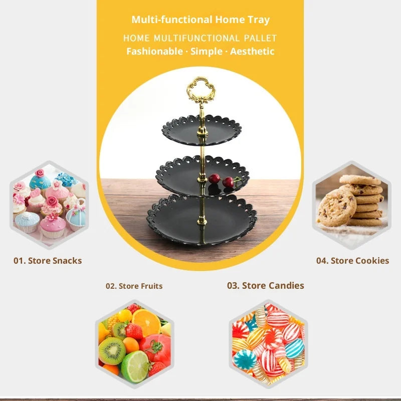 Hot Creative Petals Plastic Fruit Plate Three Layer Snack Rack Dry Fruit Storage Plate Multi Layer Fruit Plate Dessert Cake Rack Zpaxo