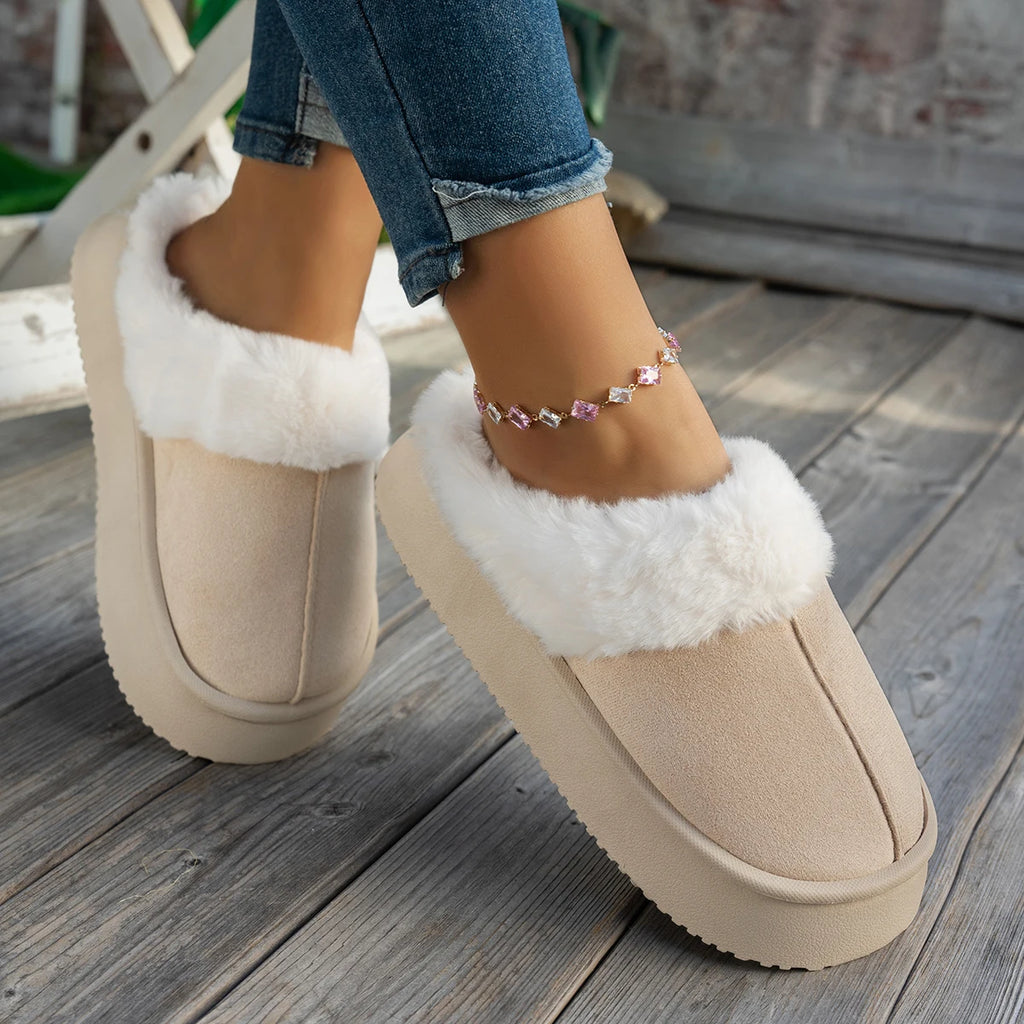 Women Ankle Boots Thickened Fluff House Shoes Women Trend Casual Short Boots Women Solid Color Slip on Furry Slippers Soft Warm Zpaxo