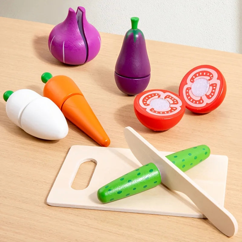 Wooden Fruit Cutting Play Kids Kitchen Pretend Toy Knife Board