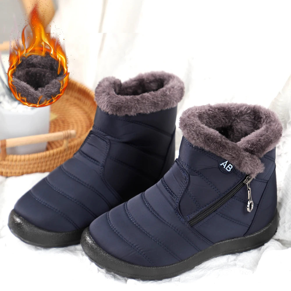 Winter Women Boots Waterproof Snow Casual Flat Shoes Warm Fur Female Zpaxo Blue 36