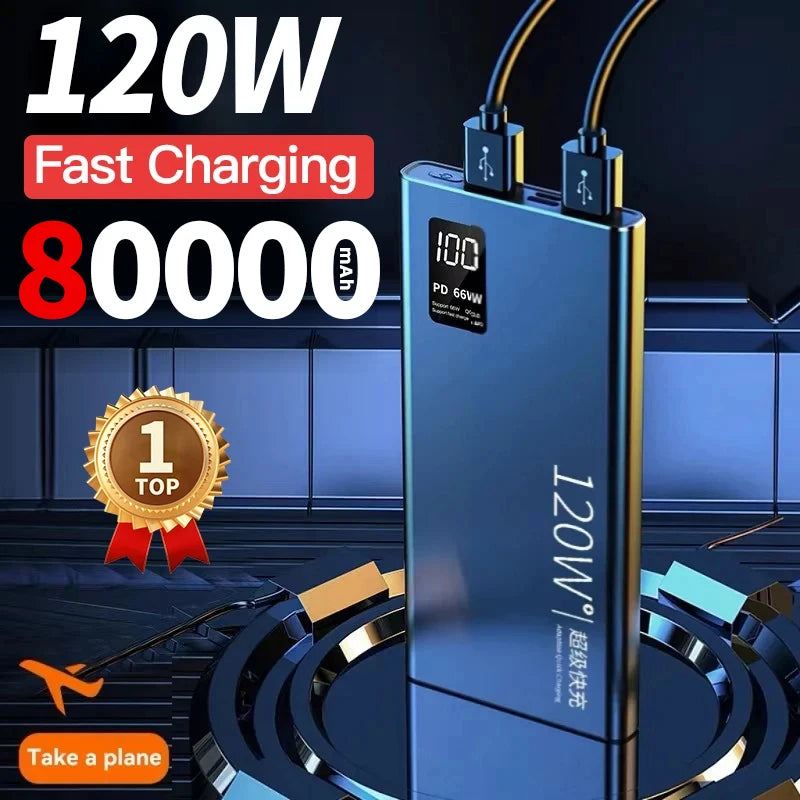 80000mAh Power Bank 120W Fast Charging 100 Sufficient Capacity Zpaxo