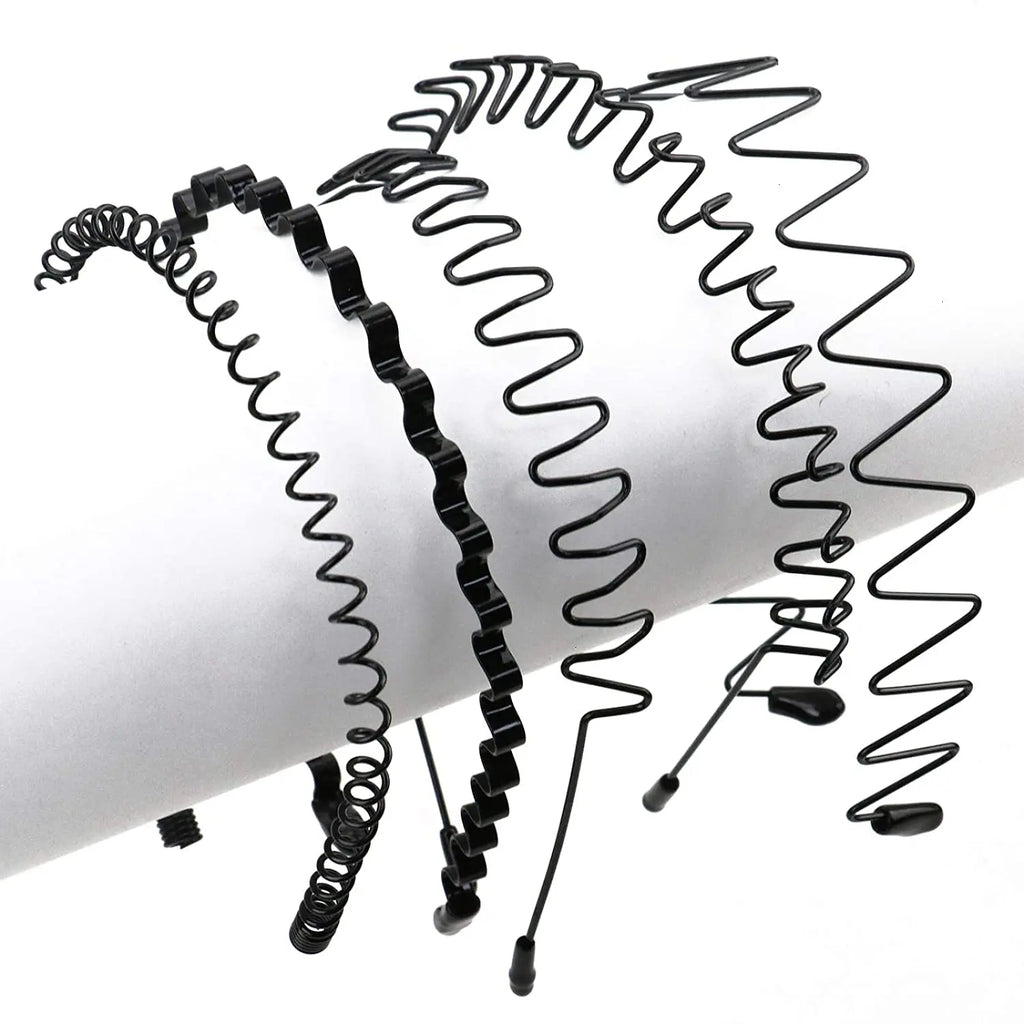 Unisex Black Elastic Non Slip Simple Metal Headbands Men Women Wavy