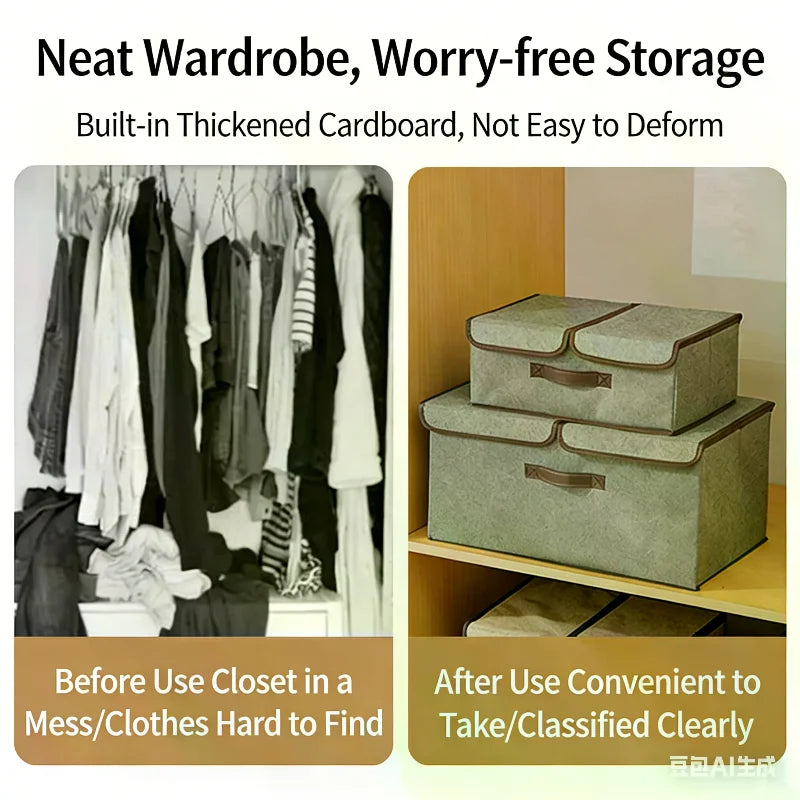 Foldable Clothes Storage Box Household Fabric Organizer With Lid Dustproof Multifunctional Clothing Pants Container For Wardrobe Zpaxo