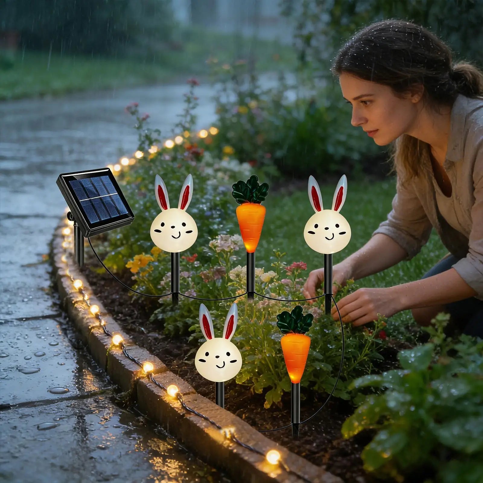 Easter Solar Lights Outdoor Waterproof Rabbit Carrot Garden Lighting
