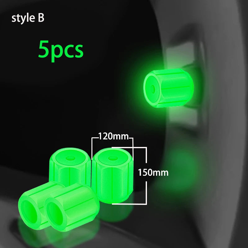5pcs Luminous Valve Cap Car/Motorcycle/Bike Tire Screw Cap Protective Cap Valve Port Cars Tire decoration Parts Glow In Dark Zpaxo B GREEN