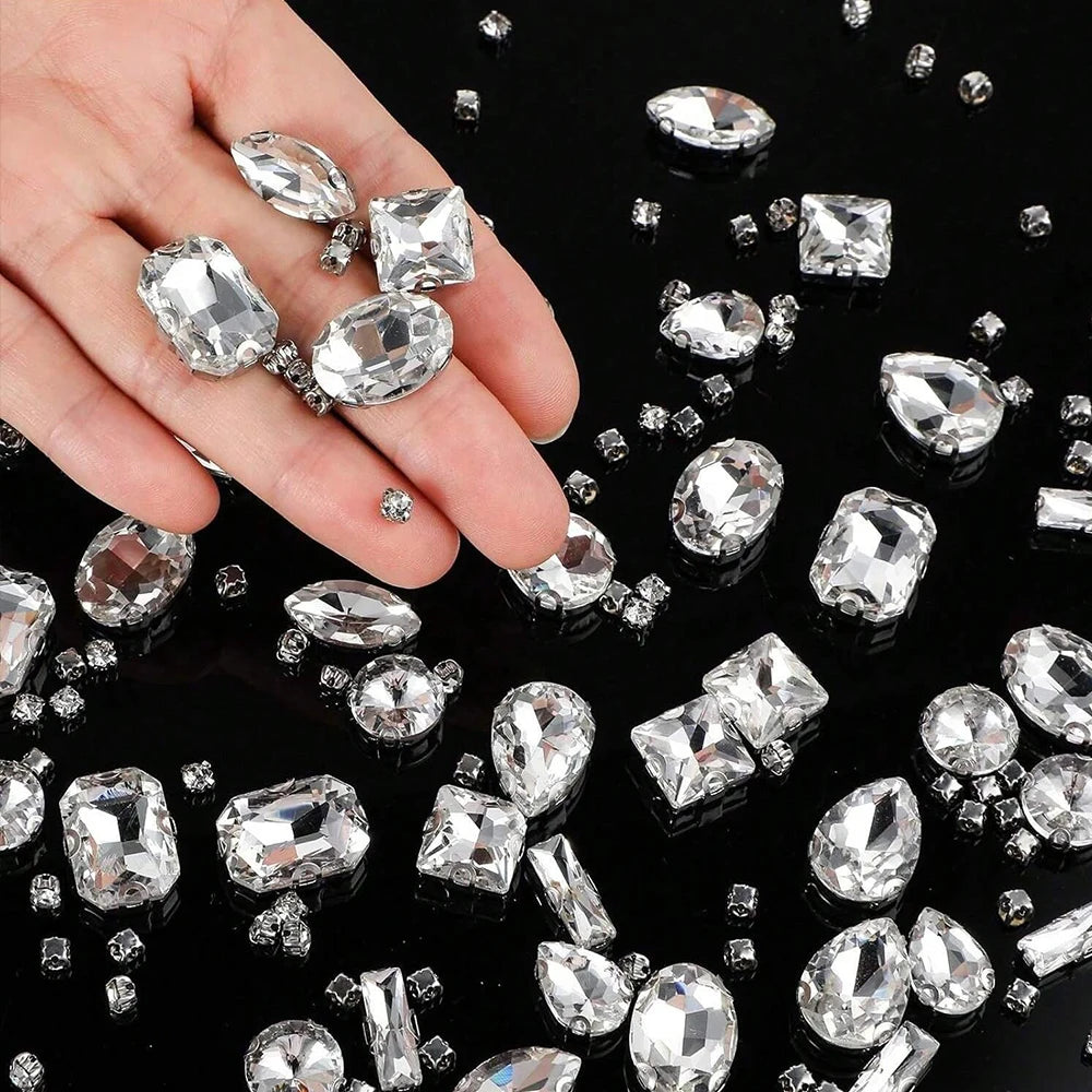 240Pcs Glass Rhinestones Mixed Shape Clear Crystal Gems Diamond Stone Flat Back Rhinestones for Clothes Shoes Jewelry Arts Craft Zpaxo